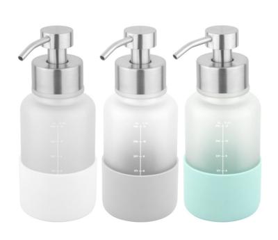 China 2022 New Style 500ml Personal Care Frosted Glass Bottle Stainless Foam Pump Bottle For Hand Soap Wholesale for sale