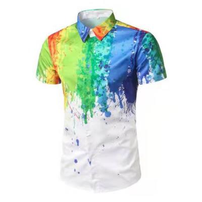 China 2022 new flower logo2022 ink splatter graffiti custom short sleeve support fashion lapel slim t-shirt for sale