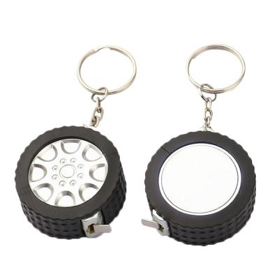 China diy metal blank sublimation metal tape measure mini tire key chain head hanging white measuring tape 1m for sale