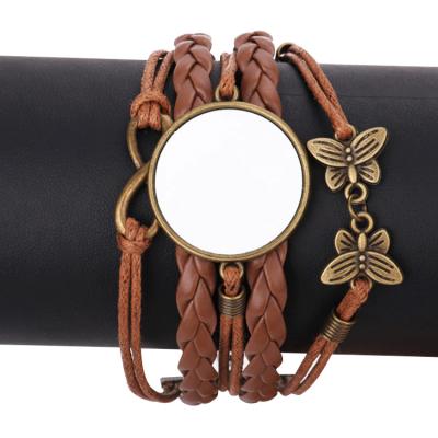 China Customized Hand Weaving Leather Bracelet Sublimation Blank Photo Birthday Gift Leather Rope Ornaments Holiday Products Small Gift Jewelry for sale