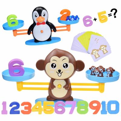 China Educational Toy Montessori Math Toy Digital Monkey Scale Penguin Balance Scale Number Board Game Children Educational Math Learning Toys for sale