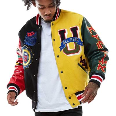 China OEM QUICK DRY Embroidery Patches Mens Custom Letterman Jacket Baseball Leather Street Plus Size Coat Jacket For Men for sale