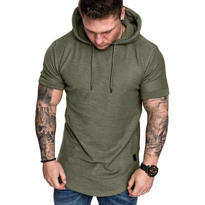 China New Men's Plain Anti-wrinkle Cotton Sports Hoodie Casual T-shirt Color Short Sleeves Pure Color Hoodies T-shirt For Men for sale