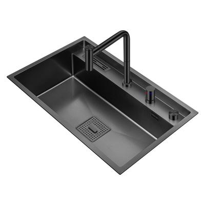 China Without 304 Stainless Steel 4MM Thick Black Nano Faucet Handmade Sink Set Large Single-slot Vegetable Basin for sale