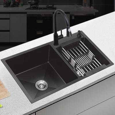 China 304 Stainless Steel Nano Vegetable Sink Faucet Double Tank Kitchen Black Manual Vegetable for sale