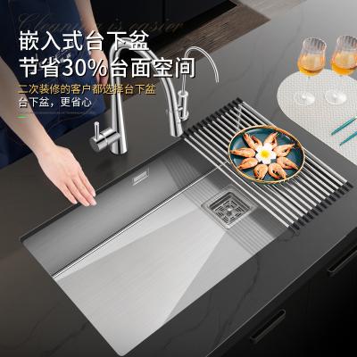 China Without Faucet Kitchen 304 Stainless Steel Undermount Thickened Manual Dish Table Sink Right Side Downcomer Wash Basin Vegetables Wash Single Tank for sale