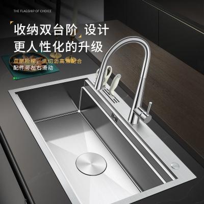 China Without Faucet Kitchen 304 Stainless Steel Stepped Single Tank Multifunction Sink Manual Double-Step Sink for sale