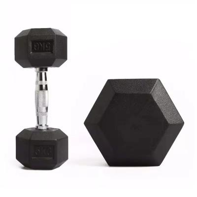 China Universal Gym Equipment Fitness Hex Rubber Dumbbell Set With Rack 5-50 for sale