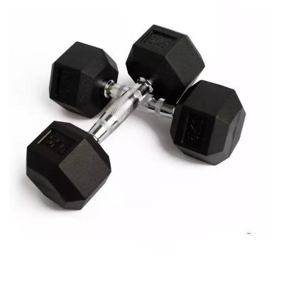 China Universal Gym Equipment Fitness Hex Rubber Dumbbell Set With Rack 5-50 for sale