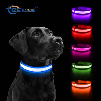 China Lights Pet Supplies Custom Wholesale Nylon Glow Collar Waterproof Rechargeable Luminous Dog Collar Led Light Dog Collar for sale