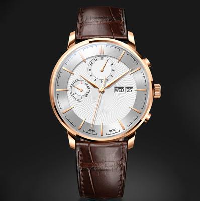 China High Quality Stainless Steel Sports Mens Date OEM Black Waterproof Chronograph Custom Automatic Leather Strap Automatic Watch for sale