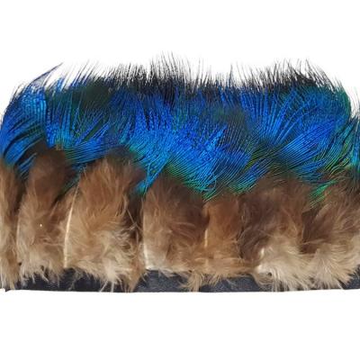 China DIY 1 yard - iridescent blue fringe feathers/peacock plumage trim for sale