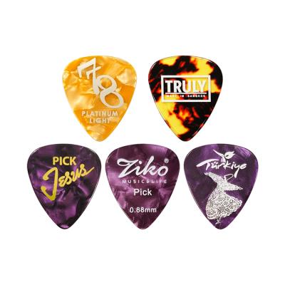 China Custom Logo Guitar Picks Guitar Accessory Wholesale Custom Logo Silk Printing Celluloid Pearl Guitar Pick for sale