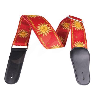 China 2019 hot selling embroidery jacquard weave leather ends guitar strap for sale