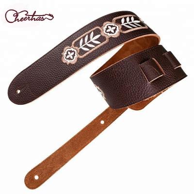 China New Embroidery Vintage Embroidery Genuine Leather Guitar Strap for sale