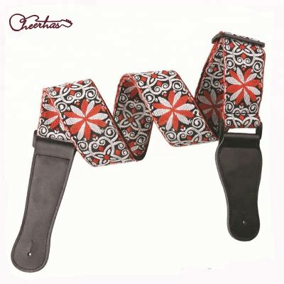 China Jacquard Weave Hot Sale Amazon Same Style Jacquard Weave Leather Ends Guitar Strap for sale