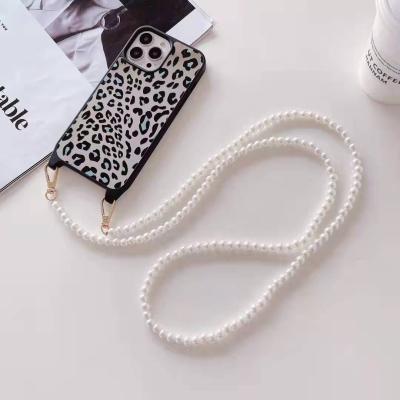 China Custom Fashion Brand Phone Shockproof Logo Lanyard Rope Cover Case For iPhone For Samsung Back Cover With Pearl Necklace for sale