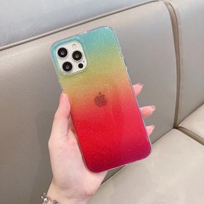 China INS Style Girls Designs Shockproof Cases For iPhone13 12Promax Cell Phone Cases Clear Gradient TPU PC Glitter Covers for sale