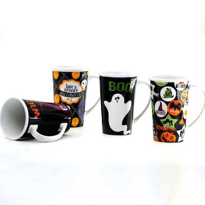 China Viable Unique Hand Painted Ceramic Pumpkin Halloween Pumpkin Shape Ceramic Coffee Mugs for sale