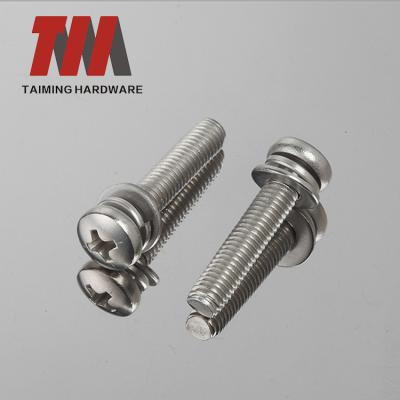 China Stainless Steel Pan GB 9074.8 SS Screw A2-70 Pan Head Cross Recess Sem Screw With Flat Washer And Spring Washer Machine Screw for sale