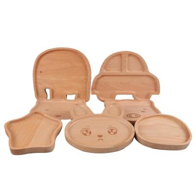 China Cute Originality cartoon Solid Wood lovely animal Shaped Dessert Tray Snack Foods fruit kid wooden plate for sale