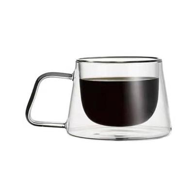 China Sustainable American style double insulated glass heat-resistant brewing high beauty latte glass coffee mug for sale