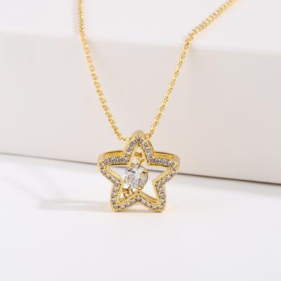 China Trendy Wholesale Fashion True Copper Inlay Cubic Zirconia Jewelry Star Shape Gold Plated Pendant Necklace for sale