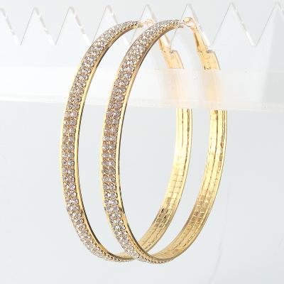 China Fashion CLASSIC Earrings For Women Big Size 80mm Classic Rhinestone 2Line Trendy Circle Earrings for sale