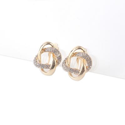 China Girls TRENDY Jewelry Fashion Shape Rhinestone Women Jewerly Alloy Geometric Clip On Earrings for sale