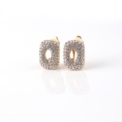 China CLASSIC Eegant Earrings Rectangle Hollow Shape Rhinestone Alloy Jewelry Clip On Earrings for sale