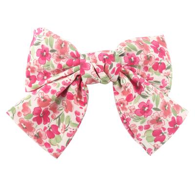 China 2021 Korean Statistical Hot Sale Bow Hair Ribbon Belle Style Hair Accessories Flower Print Cloth Bows For Girl Hair Clips for sale