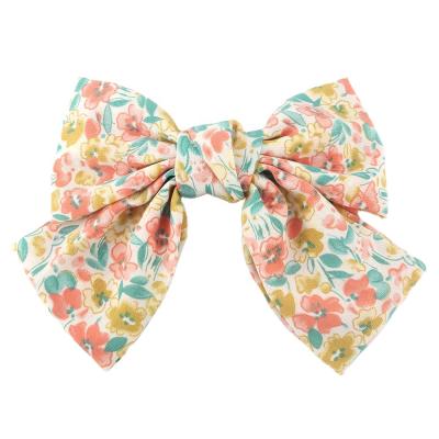 China Wholesale Korean Flower Print Cloth Bows Beautiful Style Hair Spring Clips Ribbon Hair Bow For Girl Women Hair Clips for sale