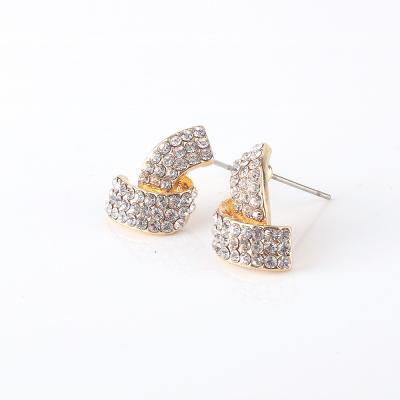 China Wholesale Fashionable Cute Jewerly For Women Lovely Ribbon Shape Rhinesone Holiday Party Stud Earrings for sale