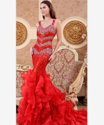 China Anti-Wrinkle Ready In Stock US Euro Size 14 Mermaid Red Color Crystal Evening Dress OC245 for sale