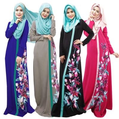 China Breathable Arabic popular design muslim long dress fashion printed long sleeves maxi dress OM026 for sale