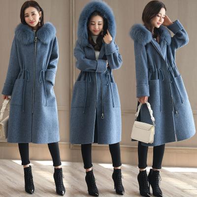 China Anti-wrinkle Korea fashion design women long coats with fur OC251 for sale