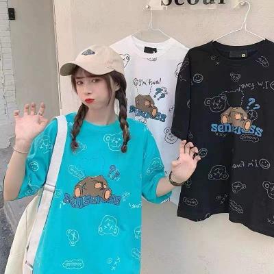 China QUICK DRY pure cotton fashion high quality printed design full plus size women casual loose T-shirts OC525 for sale