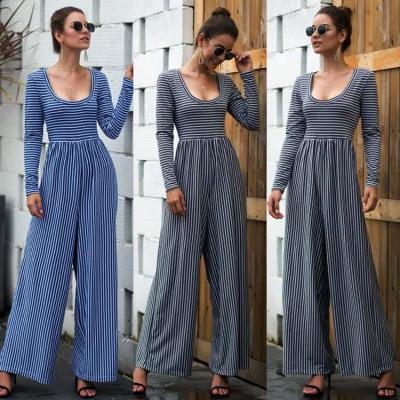 China New Design QUICK DRY Long Sleeve U Neck Lady Sexy Striped Jumpsuit OC102 for sale