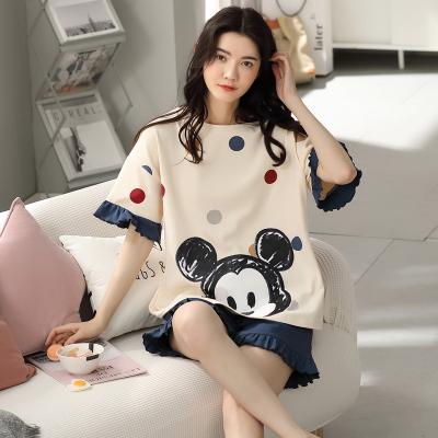 China Lovely design breathable cartoon printed popular Korea fashion 100 cotton girls pajamas 2022 new summer women pajamas OC504 for sale