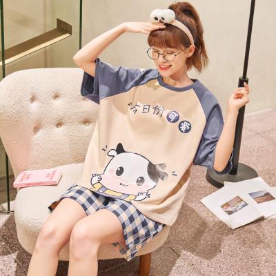 China Breathable 2022 New Design Cute Cartoon Printed Lady Summer Pajamas OC505 for sale