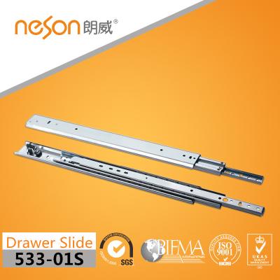 China Storage Cabin cold rolled heavy duty Slef-locking steel DRAWER SLIDE 53mm BALL BEARING for sale