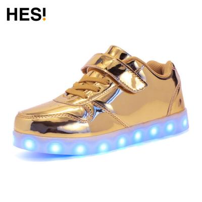 China PU Leather Flat Sneakers Kids Anti-slip Flat Children's Sports Shoes LED Light Up Shoes for sale