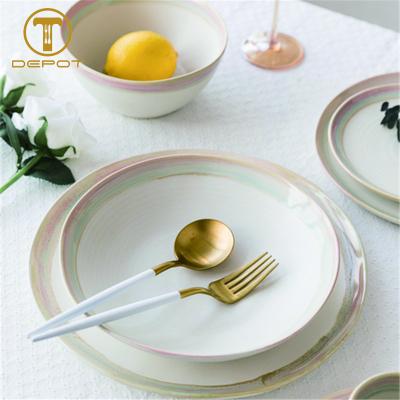 China Stocked High Quality Ceramic Dining Dishes Dinnerware Sets Luxury Porcelain Dishes Set for sale