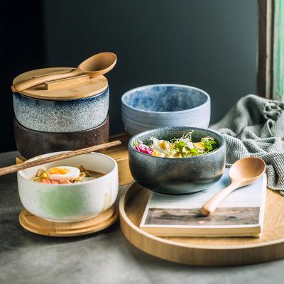 China New Design 2023 Stocked Serving Bowls Ceramic Deep Ramen Bowl With Lid For Restaurant Use for sale