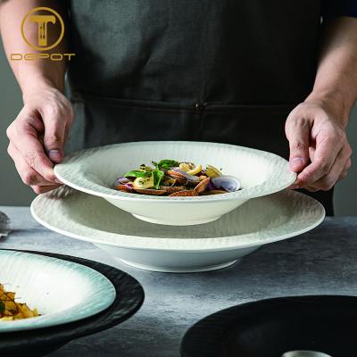 China Wholesale White Deep Stocked Dish Kitchen Ware Dish With Wide Mouth Deep Ceramic Bowl for sale