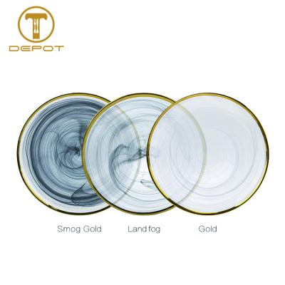 China New Arrival Wedding Dinner Dishes Design Glass Gold Rim Charger Creative Stocked Dishes for sale