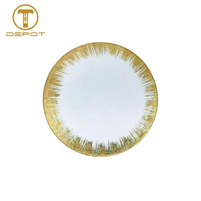 China 13Inch Glass Plates Stocked Sets Plates Decoration Gold Glass Set For Wedding Event for sale