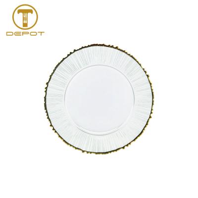 China Stocked Glass Charger Dishes Silver Rim Stripe Painting Clear Glass Dinner Dish Set for sale