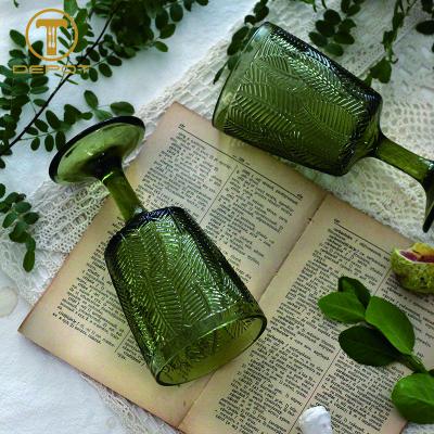 China Durable Professional Glass Goblet Set Vintage Green Drinking Glasses For Event for sale