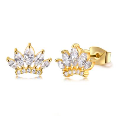 China New Elegant Style 18k Gold Plated 925 Sterling Silver Jewelry Diamond Zircon Crown Stud Earrings for sale